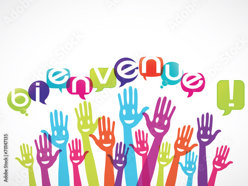 groupe mains souriantes : bienvenue