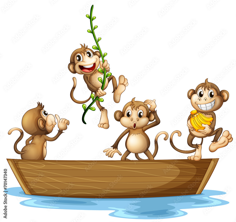Naklejka premium Monkeys on boat