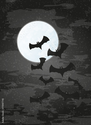 night with moon and bats