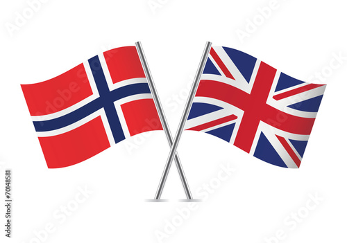 British and Norwegian flags. Vector illustration.