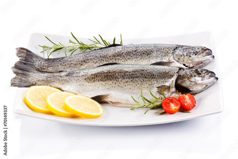 Fresh raw trout on white background Fresh raw trout on white background