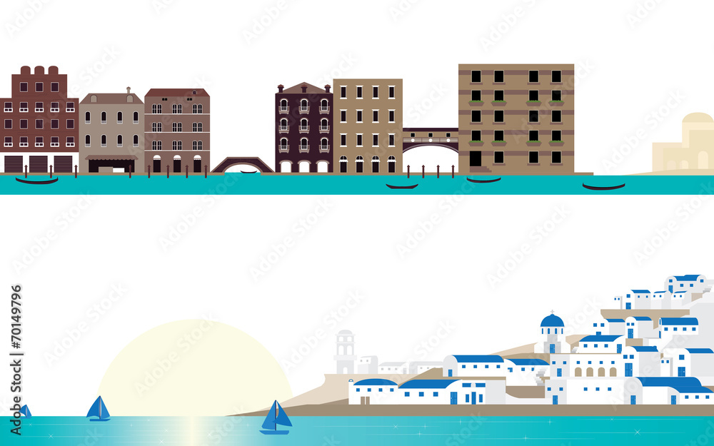 The Famous Place Venice and Santorini Landscape