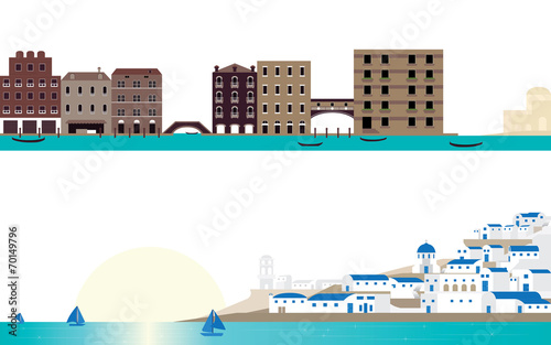 The Famous Place Venice and Santorini Landscape