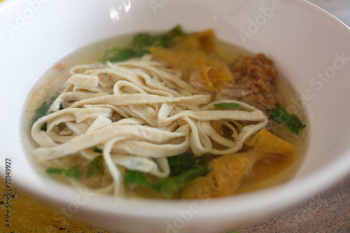 Thai fish noodle with clear soup.