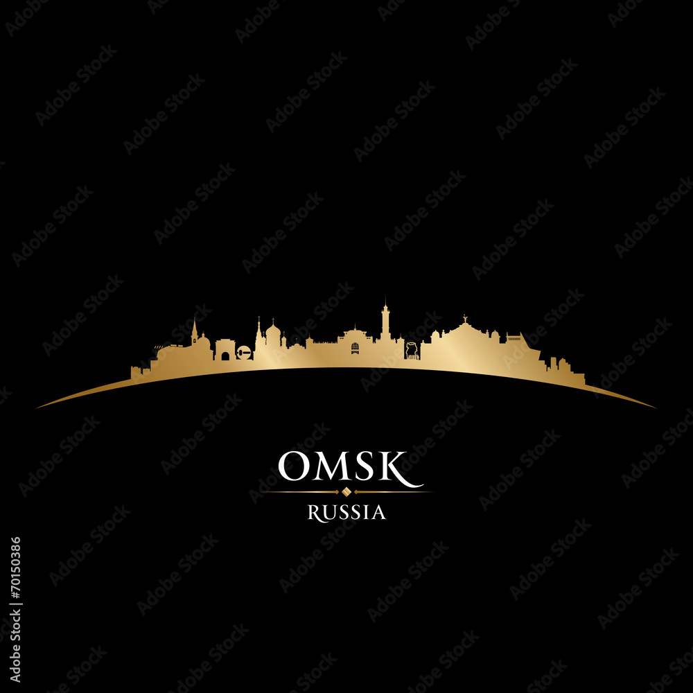 Omsk Russia city skyline silhouette black background