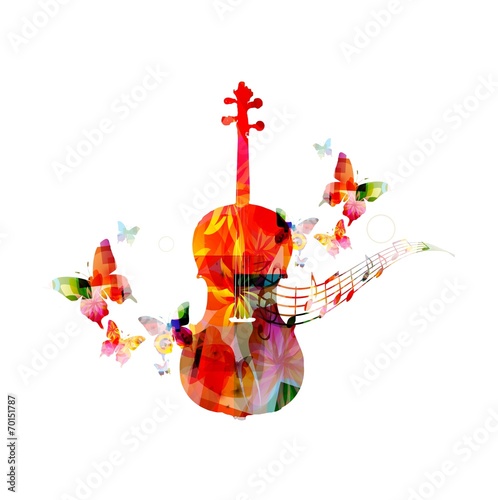 Colorful violoncello with butterflies