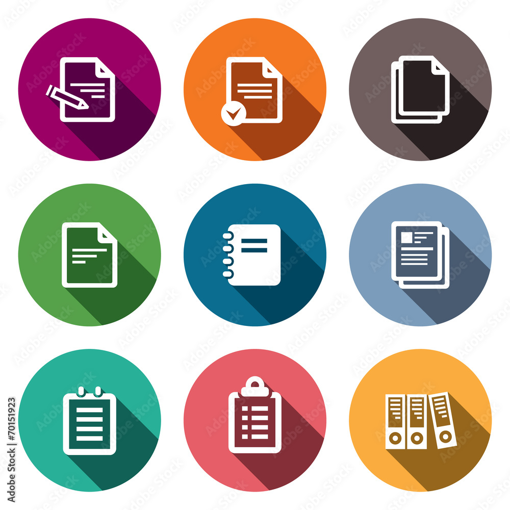 Notepad paper documents icons set Notepad paper documents icons set