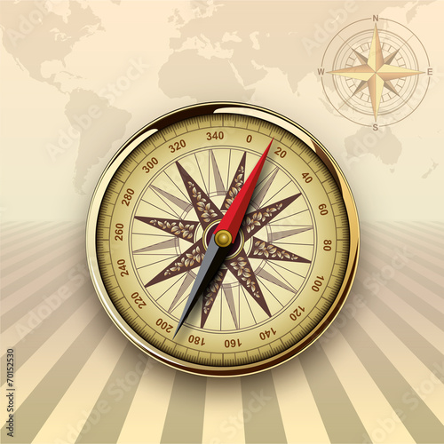 Travel background with compass, retro vector design.