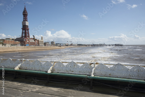 Blackpool seafront seen from North Pier England UK