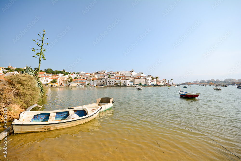 View to the fishing village of Ferragudo, Algarve Portugal