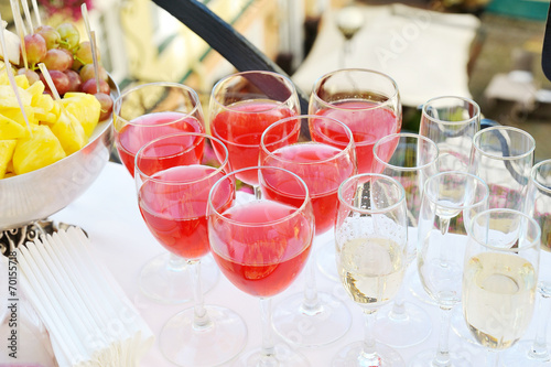 glasses of juice and wine at the banquet