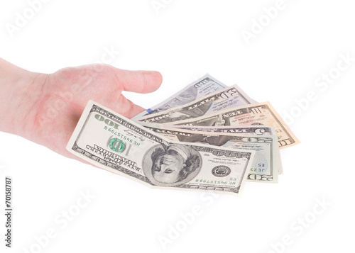Male hand holding american dollar-bills.