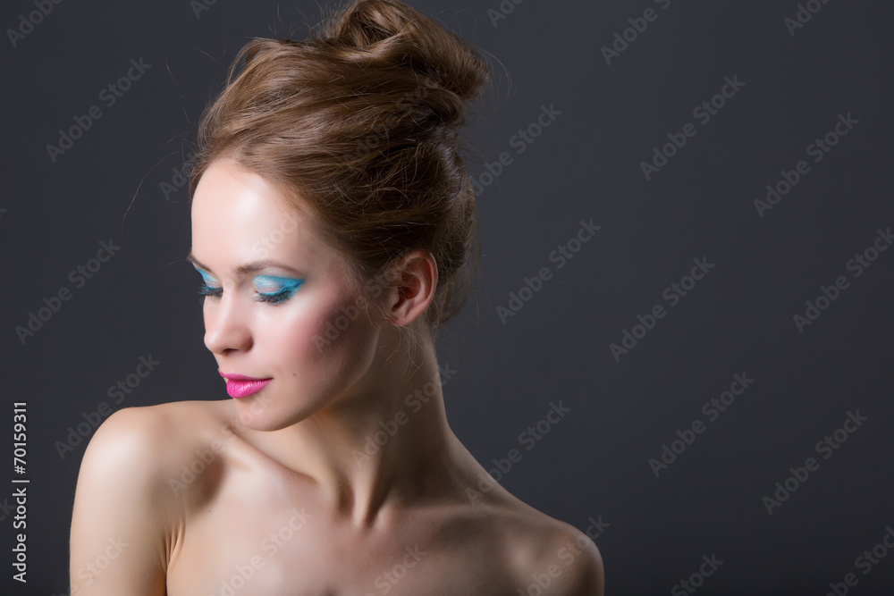 Beautiful model with long curly hair , fashion and makeup. Beautiful model with long curly hair , fashion and makeup.