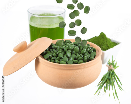 detox. young barley, chlorella superfood. photo