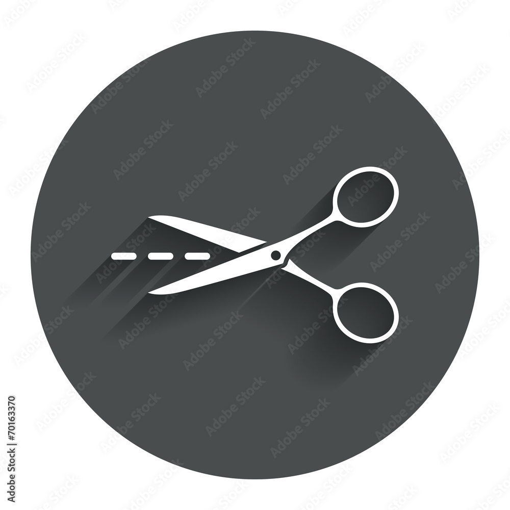 Scissors with cut line sign icon. Tailor symbol. Scissors with cut line sign icon. Tailor symbol.