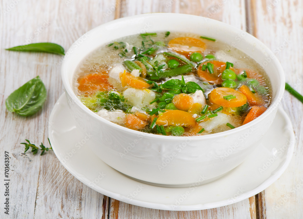 Soup on a wooden table