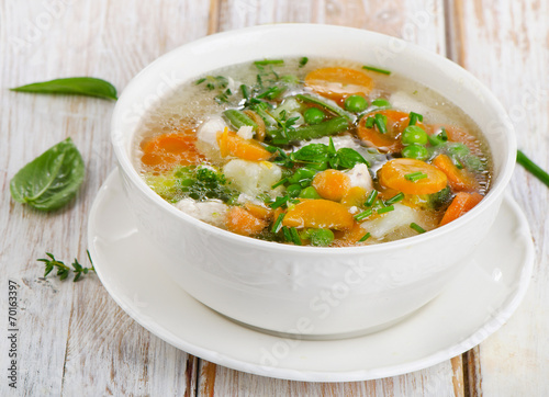 Soup on a wooden table