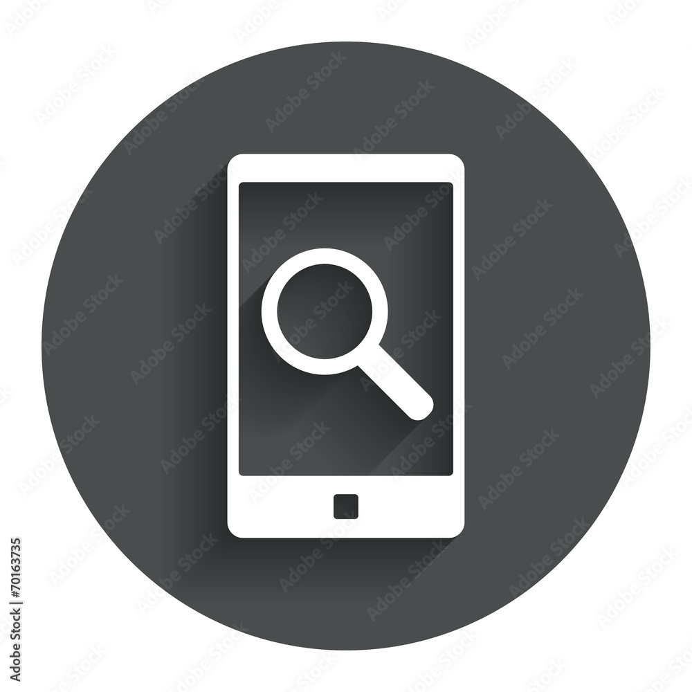 Search in Smartphone sign icon. Find symbol. Search in Smartphone sign icon. Find symbol.