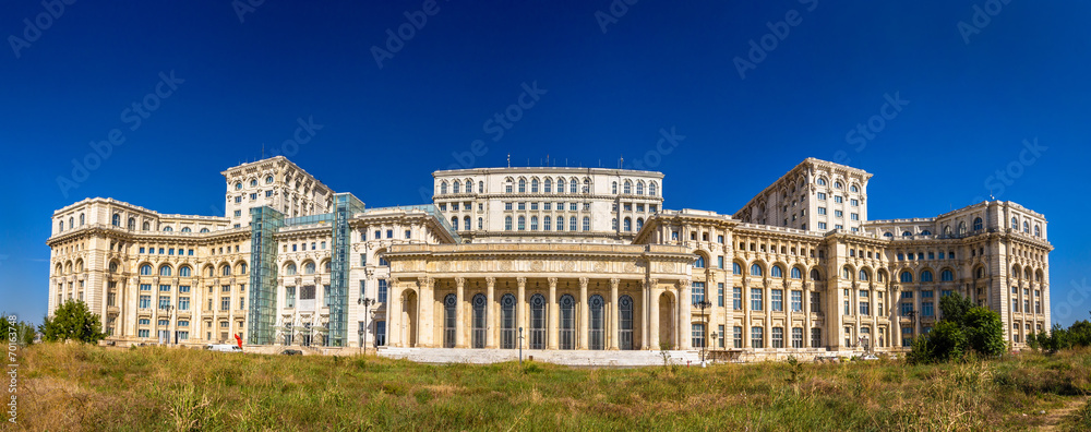Panorama of The Palace of Parliament in Bucharest, Romania