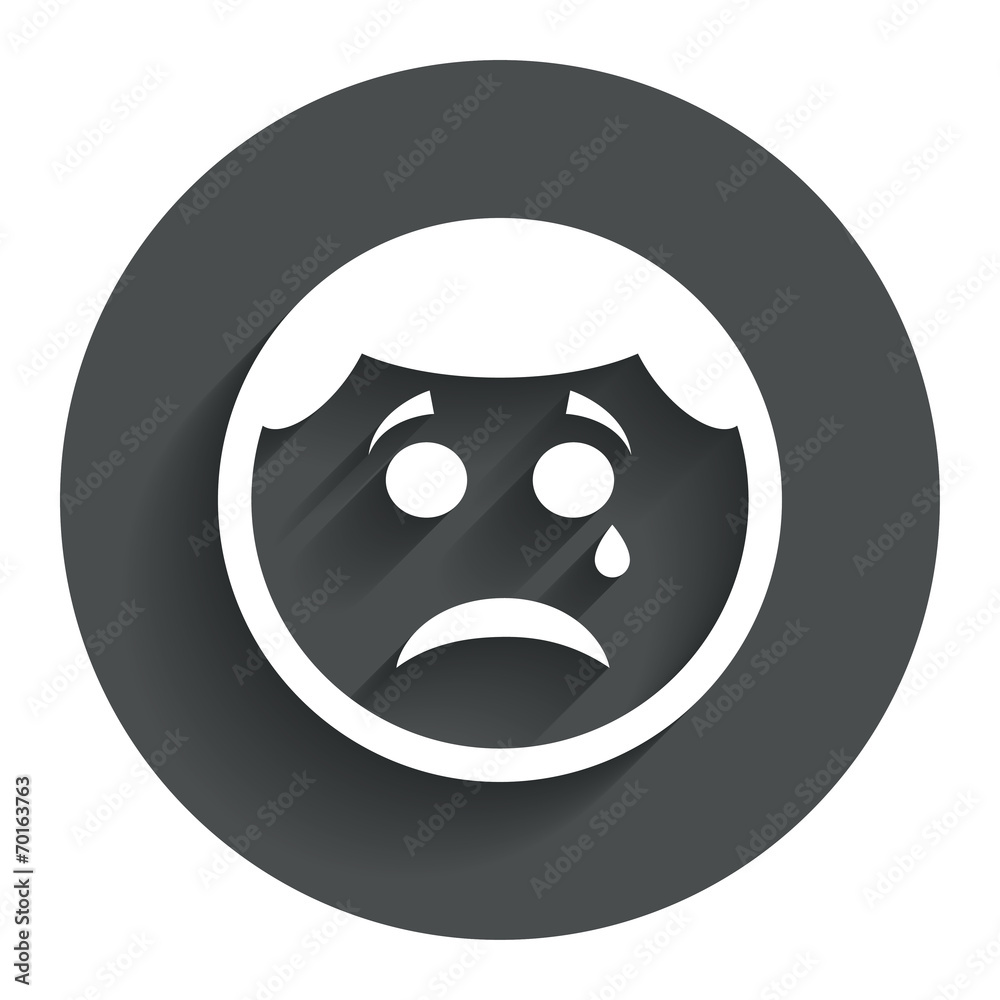 Fototapeta premium Sad face with tear sign icon. Crying symbol.