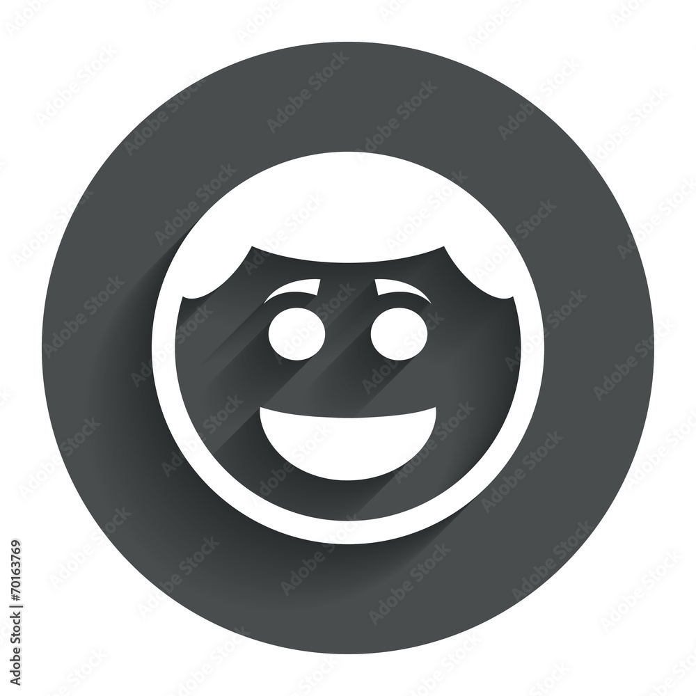 Smile face icon. Smiley with hairstyle symbol. Smile face icon. Smiley with hairstyle symbol.