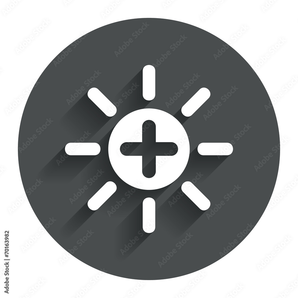 Sun plus sign icon. Heat symbol. Brightness. Sun plus sign icon. Heat symbol. Brightness.