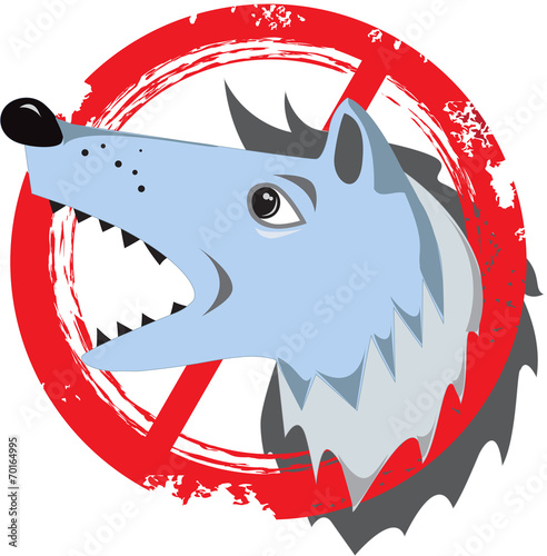 Angry dog.Prohibition sign.Danger icon.Stamp.Cracks.Scratches.Vi