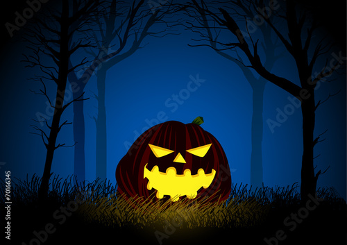 Jack-o-lantern on woods background for Halloween theme