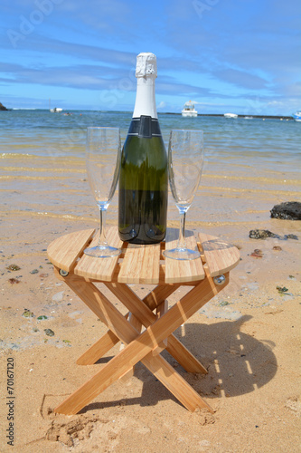 Two Glasses Of Champagne On The Beach In Paradise Island