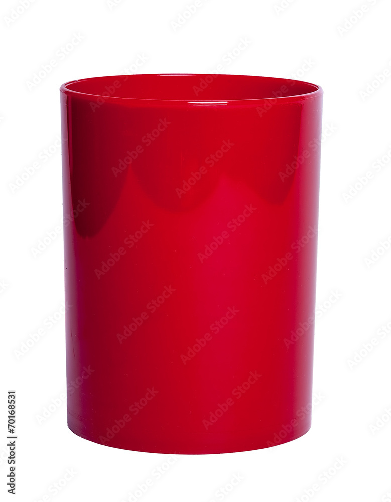 Red shiny Plastic cup for pencil - Stock Image Red shiny Plastic cup for pencil - Stock Image