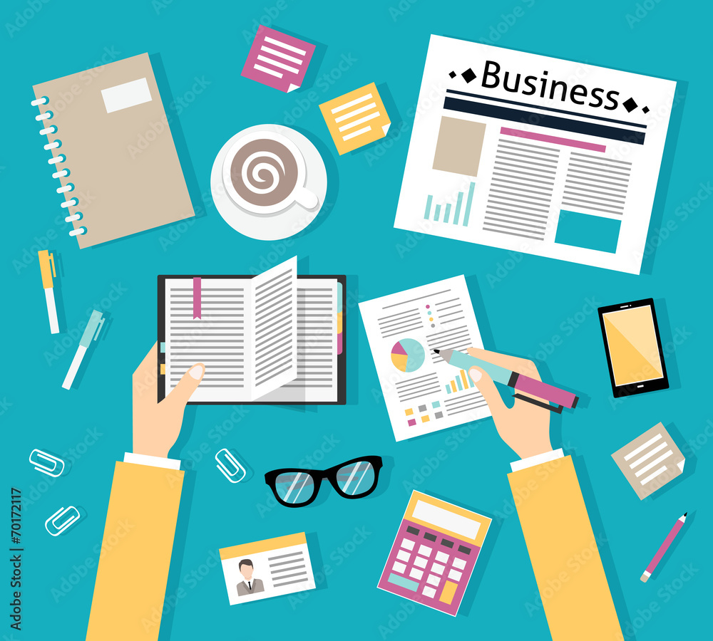 Businessman workplace top view Businessman workplace top view