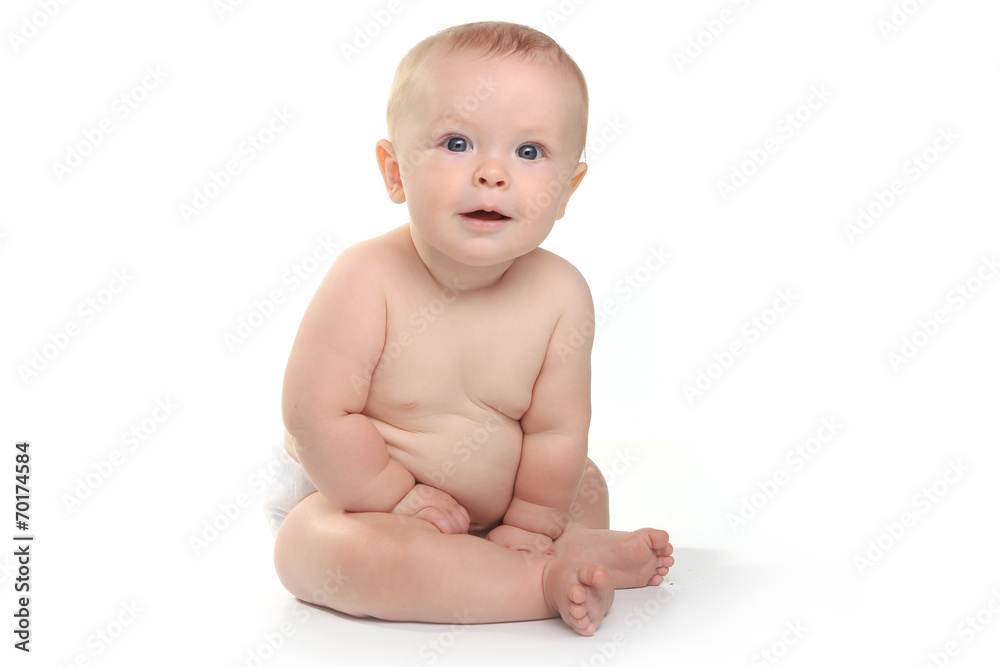 Happy Adorable Baby on a White Background Happy Adorable Baby on a White Background