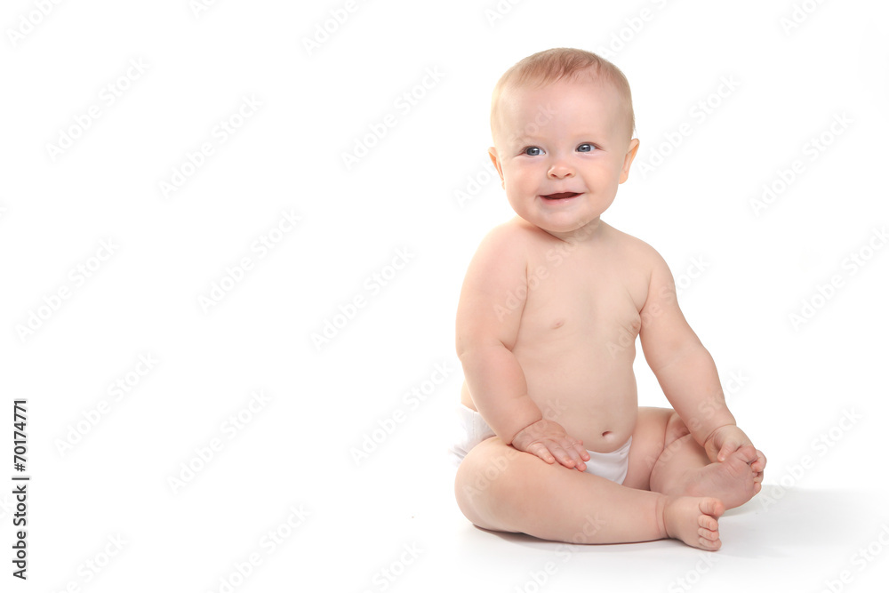 Happy Adorable Baby on a White Background Happy Adorable Baby on a White Background