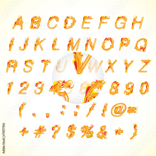 Calligraphic fire design alphabet vector illustration
