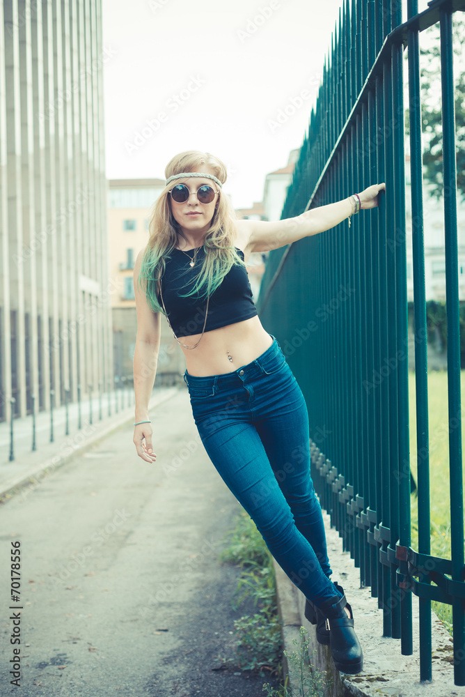 beautiful young blonde hair woman hipster