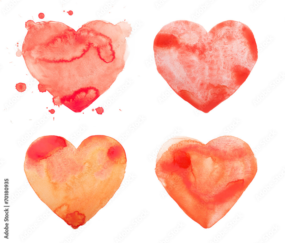 Hand draw watercolor aquarelle art paint love red heart with