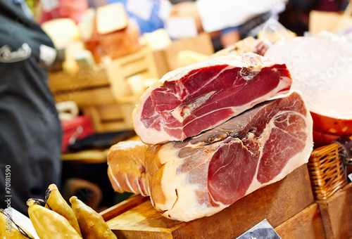 Prosciutto meat at the market