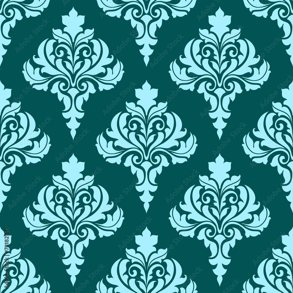 Floral seamless pattern with blue flowers on dark turquoise Floral seamless pattern with blue flowers on dark turquoise
