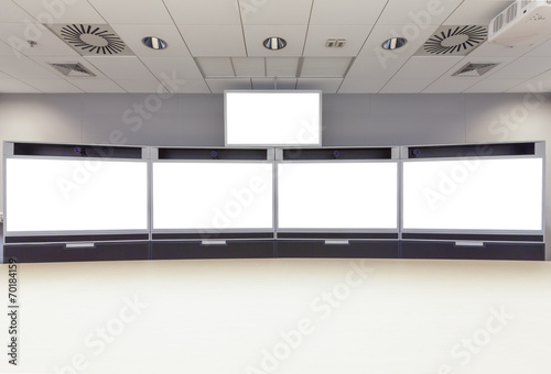 Empty Video Conference Room with isolated white screen