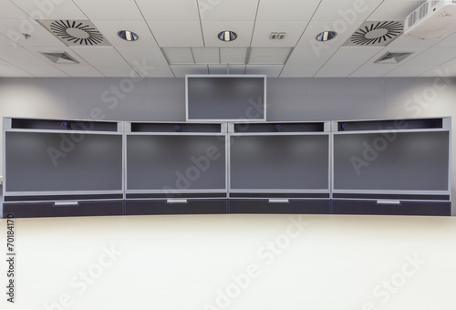 Empty Video Conference Room with blank screen