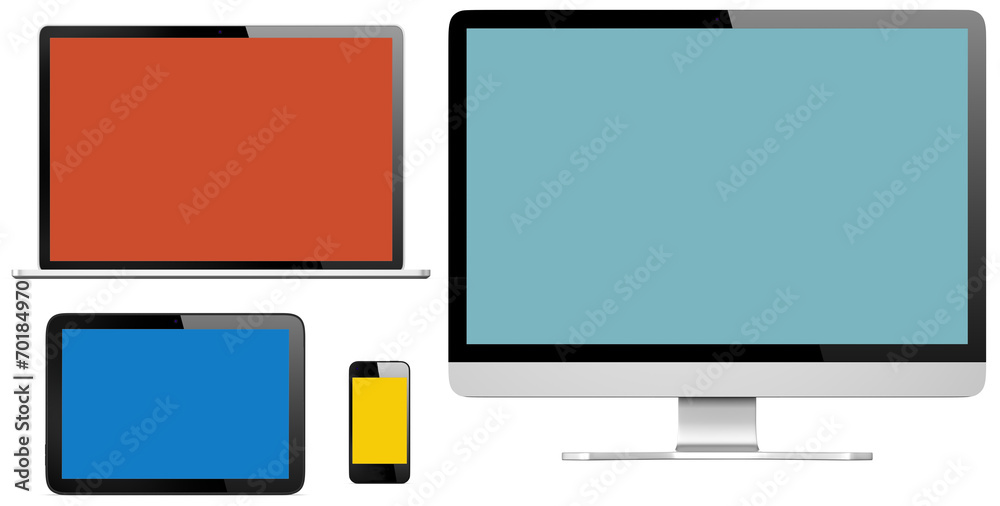 Group of Digital Devices with Colourful Screens Group of Digital Devices with Colourful Screens