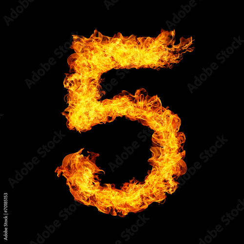 Number Five made from fire flame