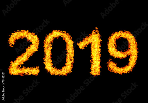 2019 year text made of flames