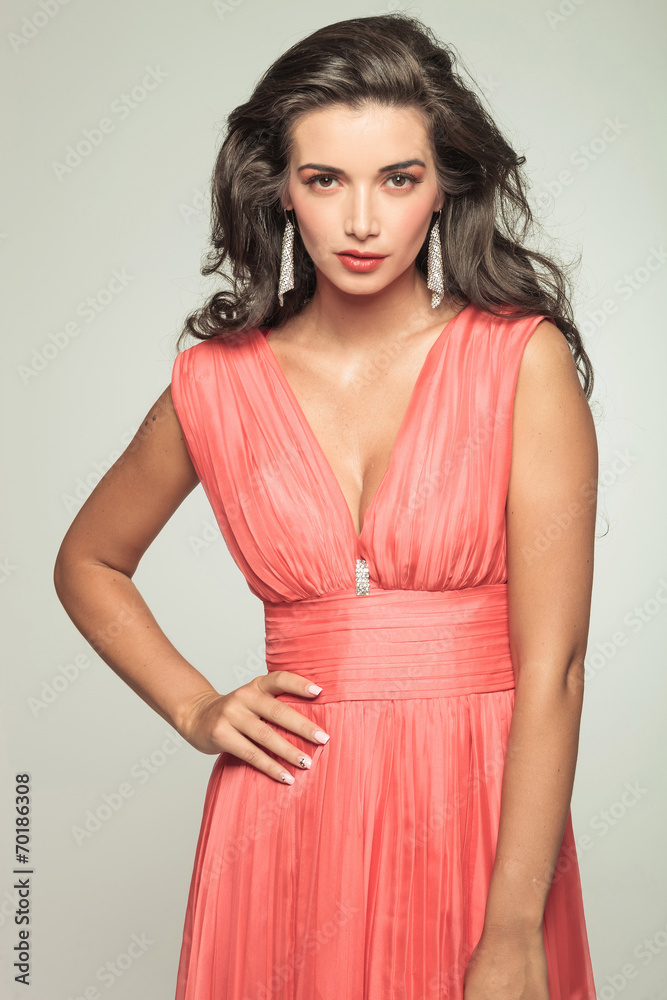 sexy young woman in red elegant dress sexy young woman in red elegant dress