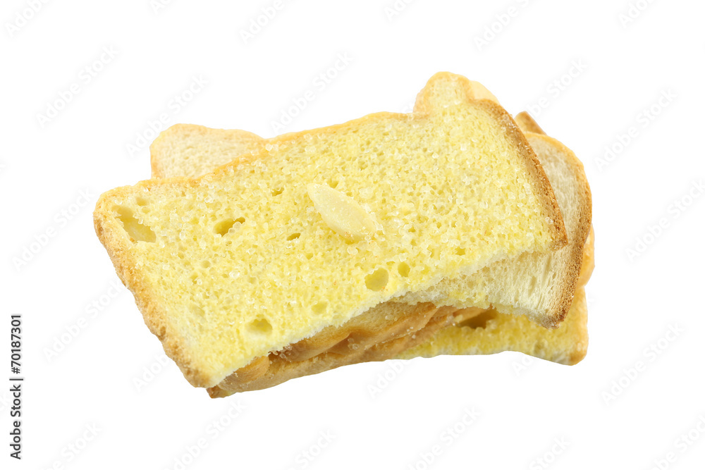 Butter toasted bread isolated.