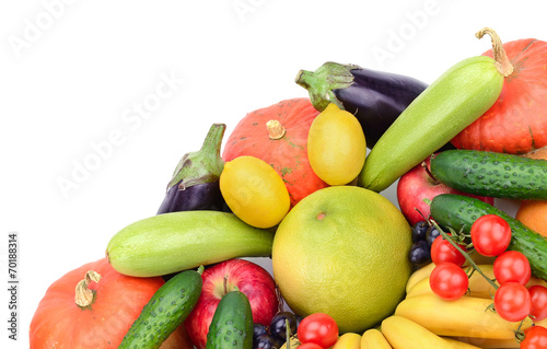fresh fruits and vegetables isolated on white