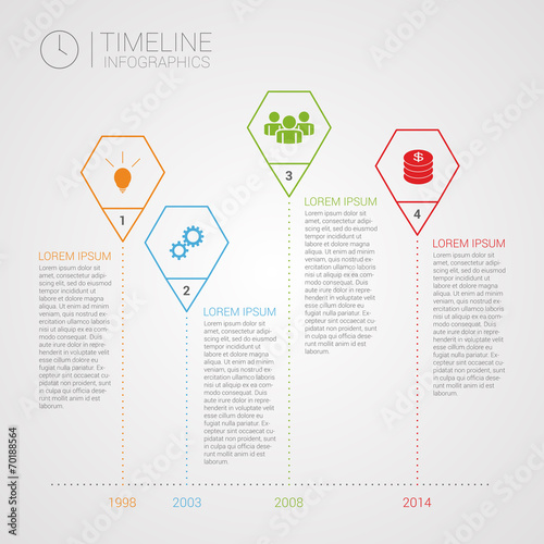 polygon timeline infographics design template with icons