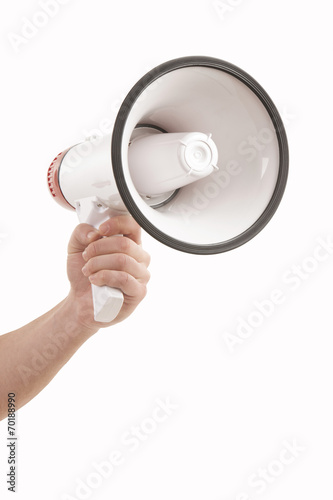 Person hand holding megaphone