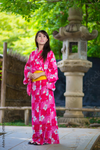 Beautiful young woman wearing japanese traditional Yukata