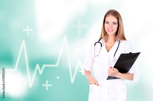 Young beautiful doctor in h...